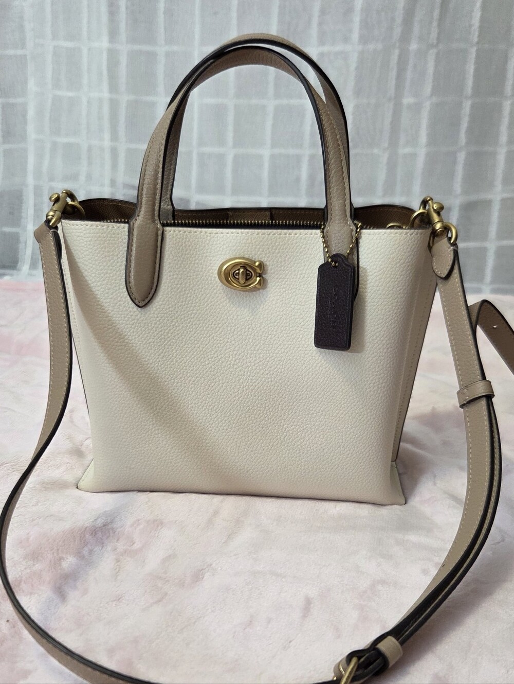 Coach Polish Pebbled Leather Willow 24  Tote with Tan Trim and Gold Hardware